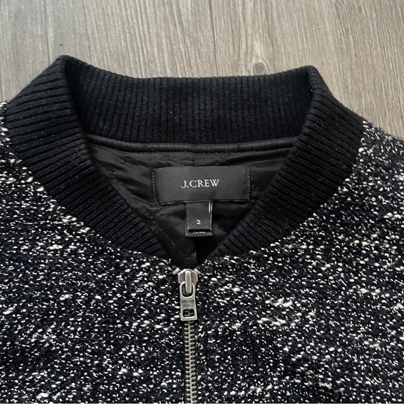 J. Crew black and white bouclé tweed bomber jacket - Picture 2 of 5